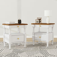 Aspen Nightstand Set of 2 with Drawers and Open Shelves, Milk White