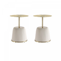 Anderson Modern Metal Top Upholstered End Table in Cream - Set of 2 