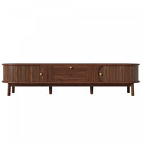 Oakmere 67 Inch Modern TV Stand with Drawer and Sliding Doors, Walnut 