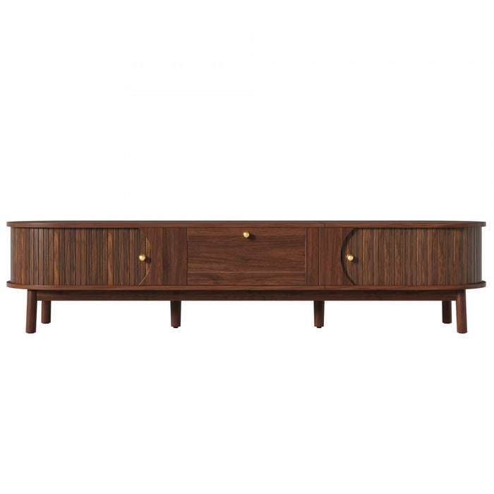 Oakmere 67 Inch Modern TV Stand with Drawer and Sliding Doors, Walnut