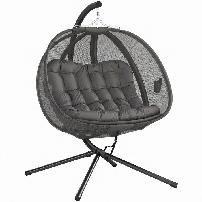 Outsunny Double Egg Chair with Stand, Hanging Swing Egg Chair, Grey