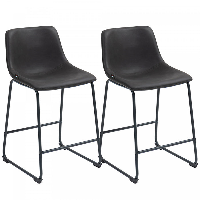 HOMCOM Bar Stools Set of 2, Counter Height Barstools with Back, Dark Brown