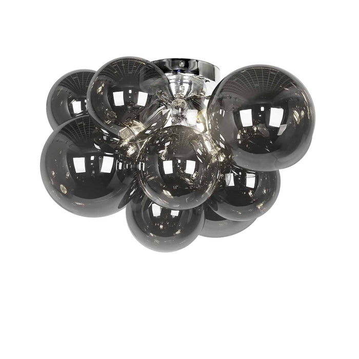 Dainolite Comet 3 Light Flush Mount Polished Chrome Smoked Glass Lamp