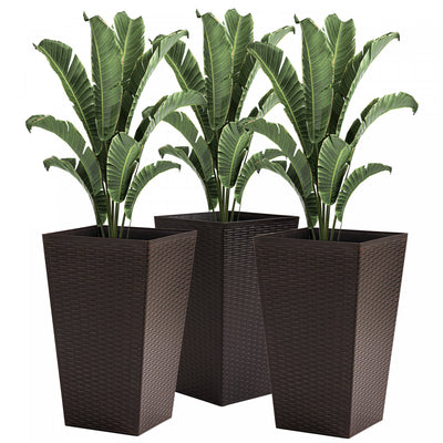 Outsunny Set Of 3 Tall Planters With Drainage Hole, Outdoor & Indoor Flower Pot Set For Front Door, |Outsunny Ensemble De 3 Grandes Jardinieres, Ensemble De Pots De Fleurs D'exterieur Et D'interieur Po
