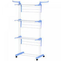 Homcom Foldable Clothes Drying Rack With 2 Side Wings 4 Castors