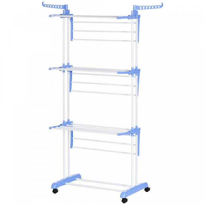 Homcom Foldable Clothes Drying Rack With 2 Side Wings 4 Castors