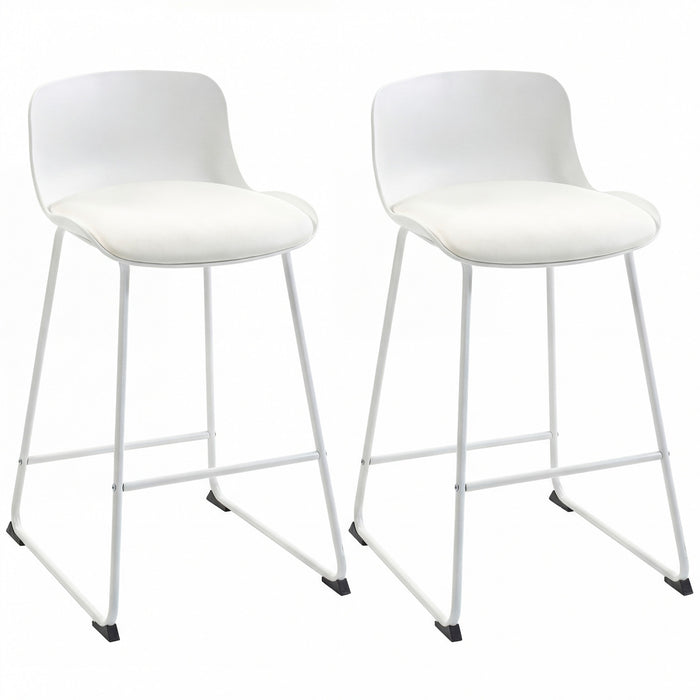HOMCOM Modern Bar Stools Set of 2, PU Leather Upholstered Barstools, White