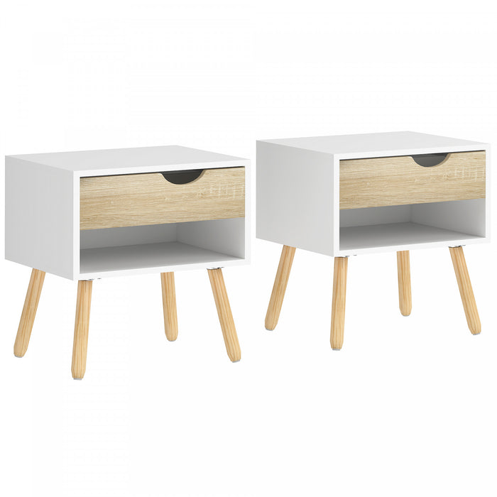 HOMCOM Bedside Table with Drawer & Shelf, Nightstand, End Table for Bedroom