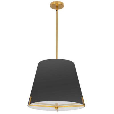 Dainolite Preston 4 Light Pendant 19" Dia Aged Brass Black Fabric Shade Lamp|Luminaire suspendu Preston de Dainolite de 19 po de diamètre avec abat-jour en tissu noir, fini laiton vieilli et 4 ampoules