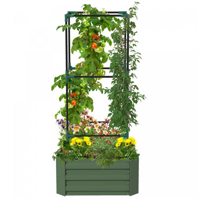Outsunny Raised Garden Bed, 24" X 24" X 11.8" Outdoor Galvanized Planter Box With 3-tier Trellis Tom|Outsunny Jardiniere Surelevee, 24" X 24" X 11.8" Jardiniere Exterieure Galvanisee Avec 3 Niveaux De