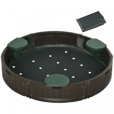 Kids Sandbox With Cover, Sandbox Outdoor With Corner Seat, Easy Assembly, Sand Play Station For Back|Bac A Sable Rond Avec Auvent Oxford Impermeable, Doublure En Tissu Inferieur, Ensemble De Jeu Pour E