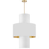 Dainolite Patrona 4 Light Pendant Aged Brass White/Gold/White Shades Lamp|Luminaire suspendu Patrona de Dainolite avec abat-jour blanc et doré, fini laiton vieilli et 4 ampoules
