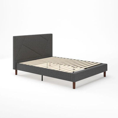 Judy Upholstered Platform Bed with Headboard in Dark Grey - Queen Size | Judy lit plateforme rembourré avec tête de lit gris foncé - Grand