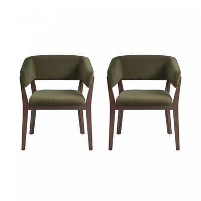 Blake Modern Faux Mohair Wood Armchair in Green - Set of 2 Dining Chair | Fauteuil moderne Blake en faux mohair avec accoudoirs en bois, vert - Lot de 2