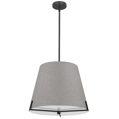 Dainolite Preston 4 Light Pendant 19" Dia Matte Black Grey Fabric Shade Lamp|Luminaire suspendu Preston de Dainolite de 19 po de diamètre avec abat-jour en tissu gris, fini noir mat et 4 ampoules
