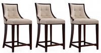 Fifth Avenue Traditional Wood Upholstered Counter Stool in Cream - Set of 3