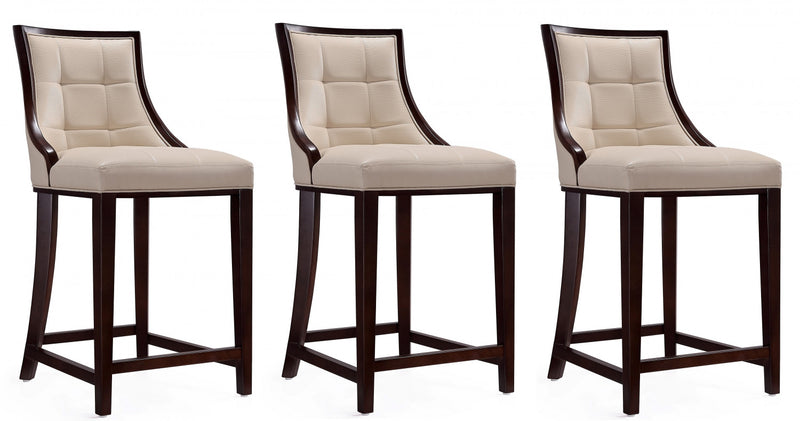 Fifth Avenue Traditional Wood Upholstered Counter Stool in Cream - Set of 3