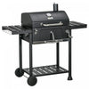 Outsunny Charcoal BBQ Grill Trolley with Adjustable Charcoal Pan, Barbecue Grill Smoker with Storage Shelves, Lid, Thermometer, Bottle Opener and Wheels, Galvanised Steel