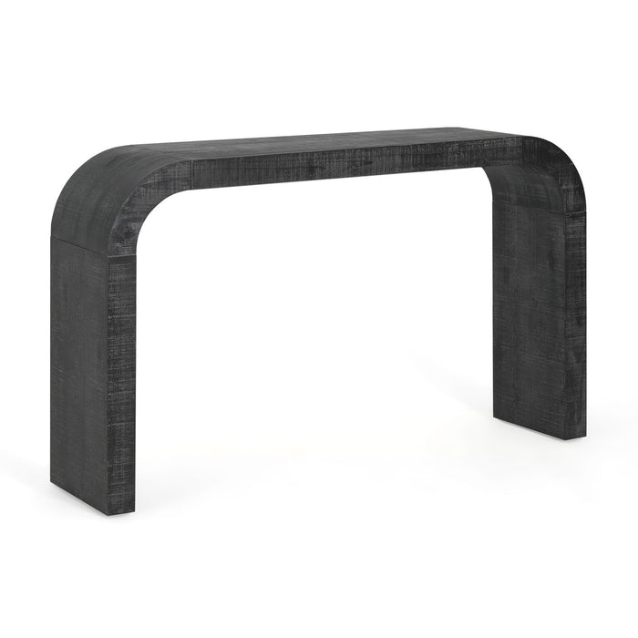 Cedar 52 Inch Wood Console Table with Curved Edge and Distressed Finish, Black