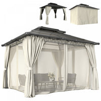 Outsunny 10' x 12' Double Roof Hardtop Gazebo with Curtains, Beige