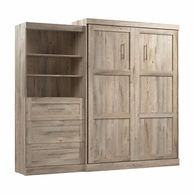Bestar Pur Queen Murphy Bed and Shelving Unit with Drawers 101-Inch Wall Bed - Rustic Brown|Grand lit escamotable mural Pur de Bestar de 101 po avec tablettes et tiroirs - brun rustique