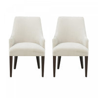 Beever Modern Chenille Wood Armchair in Cream - Set of 2 Dining Chair 