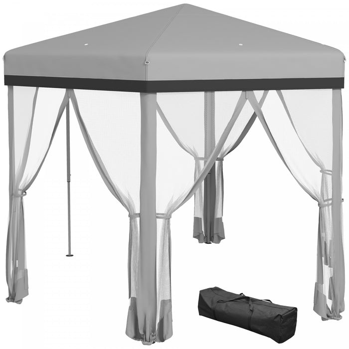Outsunny 12x12 Pop Up Canopy Tent, Hexagon Gazebo With Mosquito Netting, Carry Bag, Stakes, Ropes, Height Adjustable Instant Sun Shelter For Outdoor, Garden, Patio, Light Grey