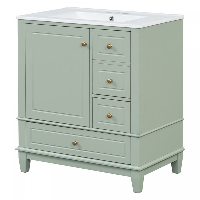 Emma 30\" Solid Wood Bathroom Vanity with Ceramic Sink and Soft-Close Door, Green