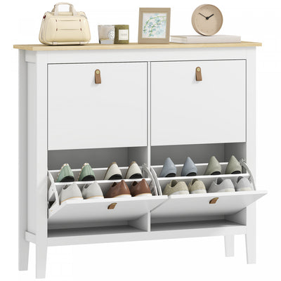 HOMCOM Shoe Cabinet with 4 Flip Drawers, Narrow Shoe Storage Cabinet