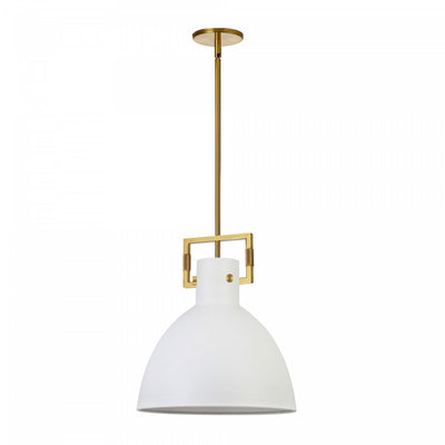 Dainolite Liberty 1 Light Pendant Aged Brass Matte White Metal Shade Lamp|Luminaire suspendu de Dainolite avec abat-jour en métal blanc mat, fini laiton vieilli et 1 ampoule incandescente