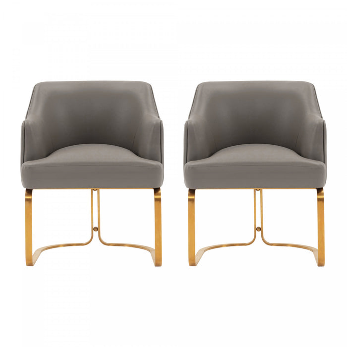Raya Modern Wood Vegan Leather Dining Chair in Taupe - Set of 2