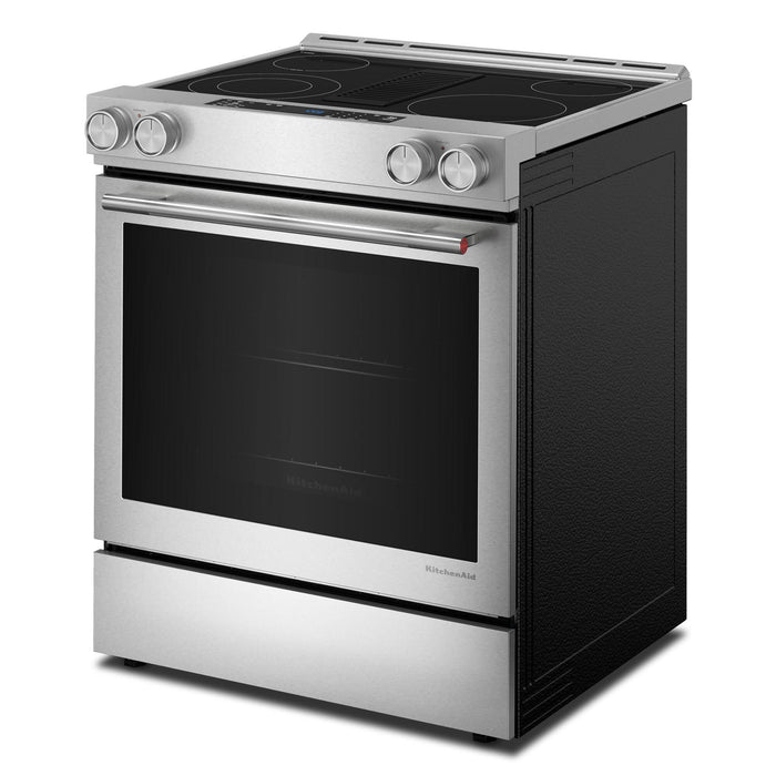 KitchenAid® 6.4 Cu. Ft. Electric Downdraft Slide-In Range - PrintShield™ Stainless Finish - KSEV730TPS 