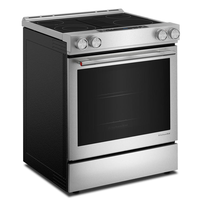 KitchenAid® 6.4 Cu. Ft. Electric Downdraft Slide-In Range - PrintShield™ Stainless Finish - KSEV730TPS 