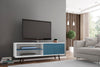 Manhattan Comfort Liberty 62.99" Mid-Century Modern TV Stand with 3 Shelves & 2 Doors - White & Aqua|Meuble pour téléviseur Liberty de Manhattan Comfort de 62,99 po de style moderne du milieu du 20e si