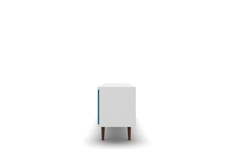 Manhattan Comfort Liberty 62.99\" Mid-Century Modern TV Stand with 3 Shelves & 2 Doors - White & Aqua Blue