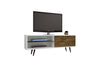 Manhattan Comfort Liberty 62.99" Mid-Century Modern TV Stand with 3 Shelves & 2 Doors - White & Brown|Meuble pour téléviseur Liberty de Manhattan Comfort de 62,99 po de style moderne du milieu du 20e siècle avec 3 tablettes et 2 portes - blanc et brun