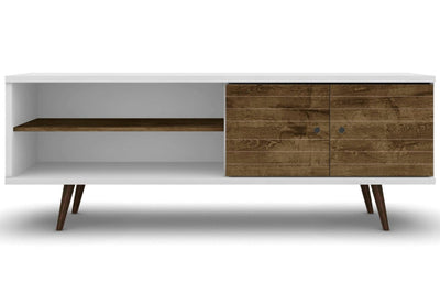 Manhattan Comfort Liberty 62.99" Mid-Century Modern TV Stand with 3 Shelves & 2 Doors - White & Brown|Meuble pour téléviseur Liberty de Manhattan Comfort de 62,99 po de style moderne du milieu du 20e siècle avec 3 tablettes et 2 portes - blanc et brun