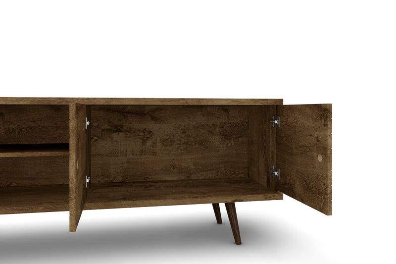 Manhattan Comfort Liberty 62.99\" Mid-Century Modern TV Stand with 3 Shelves & 2 Doors - Rustic Brown & Yellow