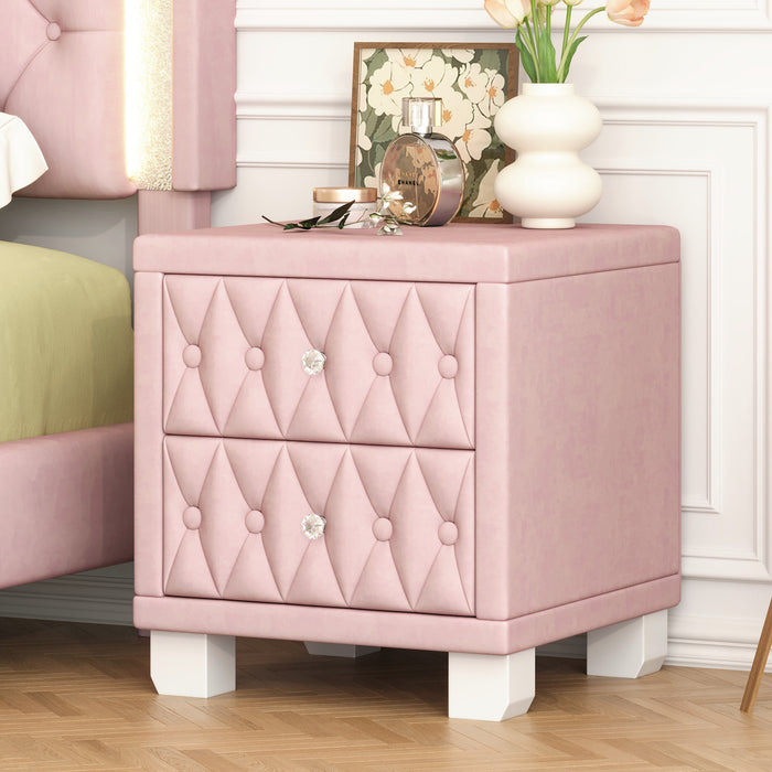 Sophia Elegant Velvet Nightstand with Drawers and Button-Tufted Design,Pink