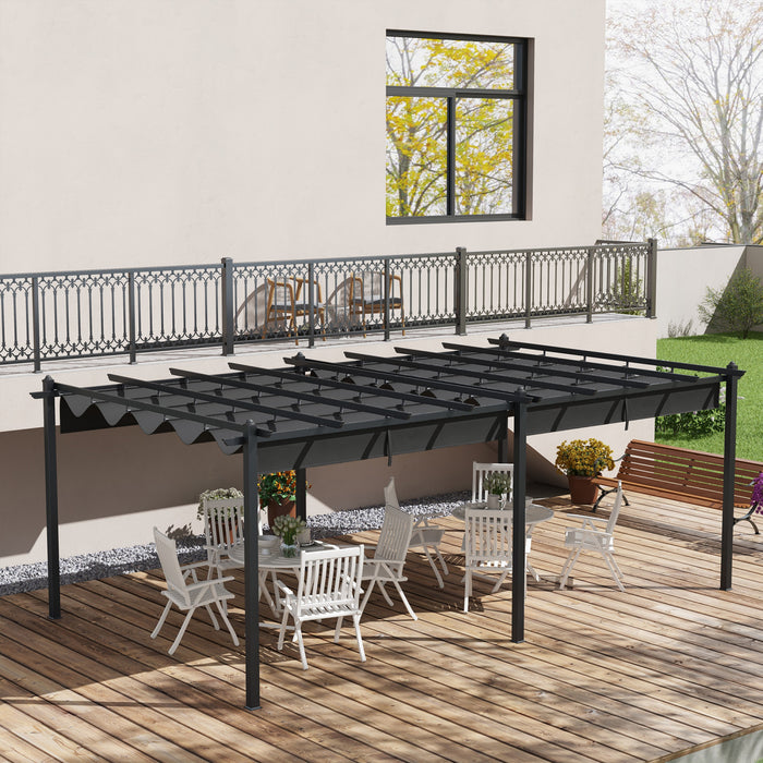 Outsunny 12' X 20' Retractable Pergola Canopy, Aluminum Pergola, Outdoor Sun Shade Shelter For Grill, Patio, Garden, Deck