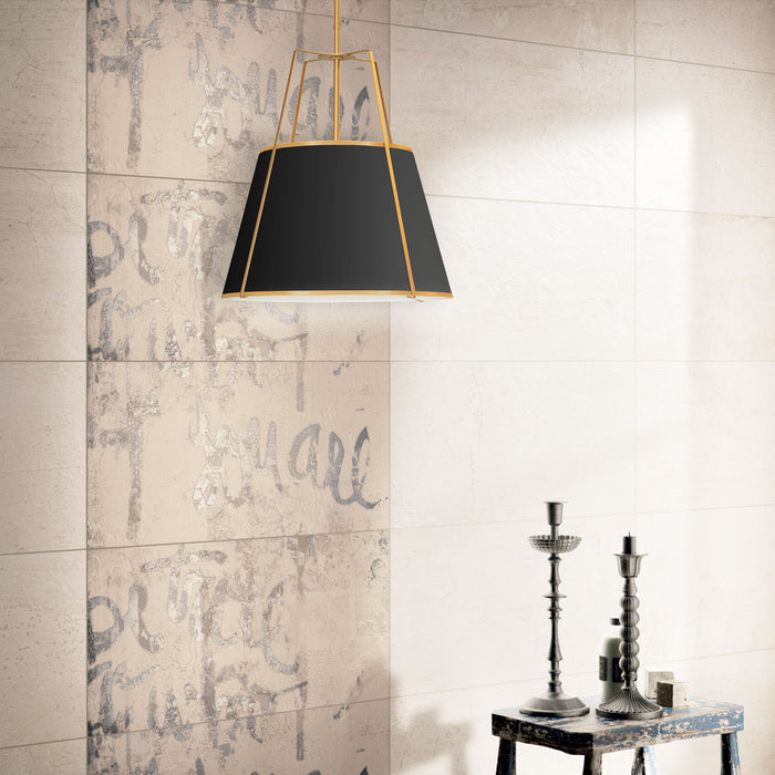 Dainolite Trapezoid 1 Light Pendant Gold/Black Shade White Fabric Diffuser Lamp