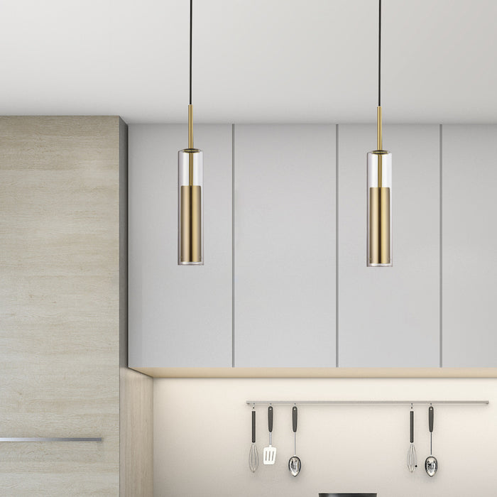 Dainolite Luna LED Pendant 6w Aged Brass Finish Clear Glass Lamp