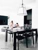 Dainolite Trapezoid 3 Light Pendant Trapezoid Black/White Shade White Fabric Diffuser Lamp|Luminaire suspendu Trapezoid de Dainolite avec abat-jour trapézoïde noir et blanc qui diffuse la lumière, tissu blanc et 3 ampoules
