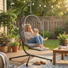Outsunny Hanging Egg Chair w/ Retractable Footrest, Light Grey
