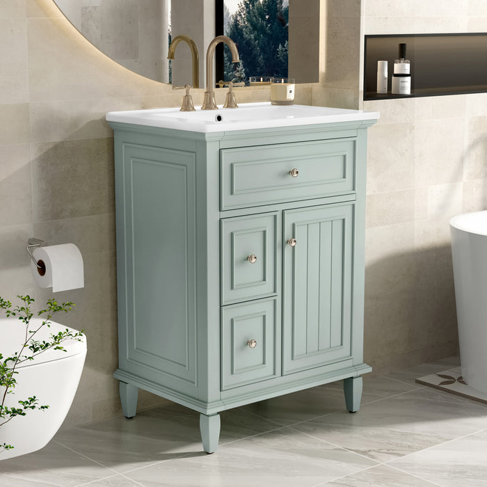 Vivo 24 Inch Single Sink Bathroom Vanity with Flip Drawer and Solid Wood Legs, Green