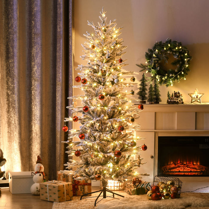 Homcom 6' Flocked Artificial Christmas Tree With Warm Yellow Clear Lights