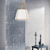 Dainolite Trapezoid 1 Light Pendant Gold/White Shade White Fabric Diffuser Lamp|Luminaire suspendu Trapezoid de Dainolite avec abat-jour doré et blanc qui diffuse la lumière, tissu blanc et 1 ampoule
