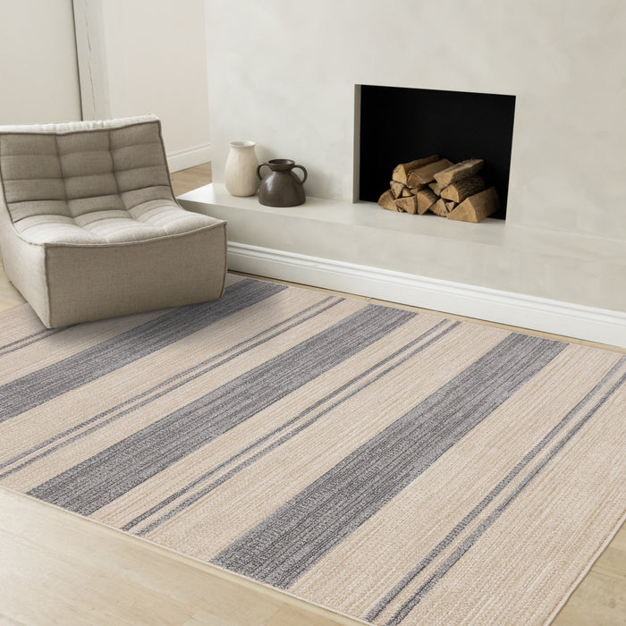 Covington Beige Grey Striped Design Rug, 7'10\" x 10'6\" Indoor Area Rug