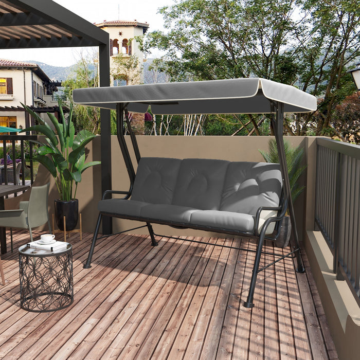 Outsunny Outdoor 3-person Metal Porch Swing Chair With Canopy Light Grey