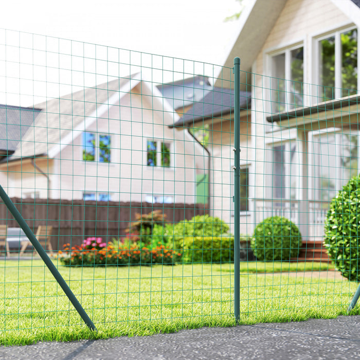 Outsunny Garden Fence Barrier, Welded Fence Roll Plastic-Coated Steel Green